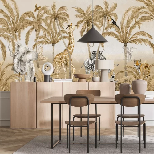 Fototapete Safaritiere und Palmen Kindermuster