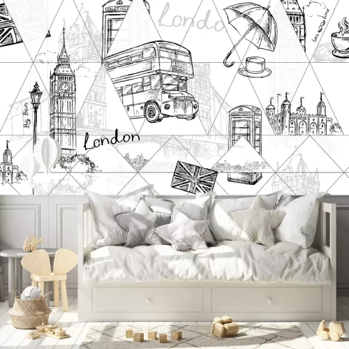 Fototapete Londoner Symbole in Schwarz und Weiß
