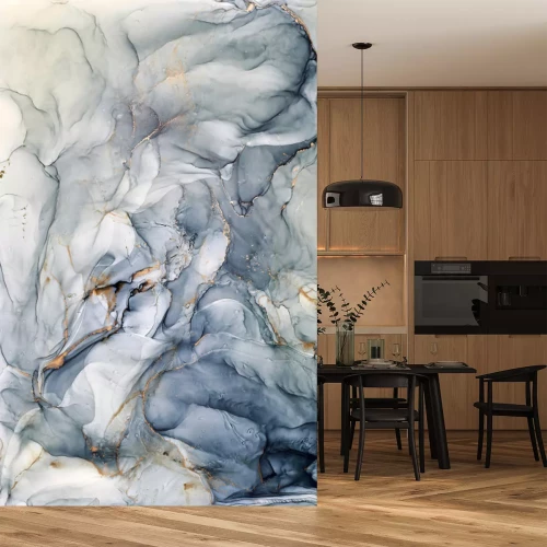 Fototapete Blauer Marmor mit goldenen Akzenten im Aquarellstil