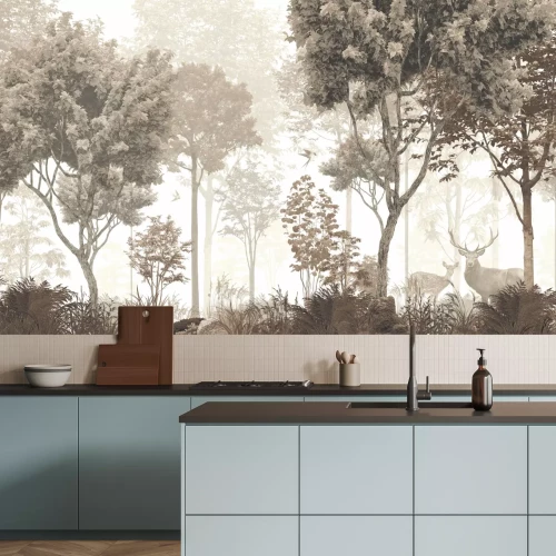 Fototapete Hirsche und Rehe in der natürlichen Waldlandschaft