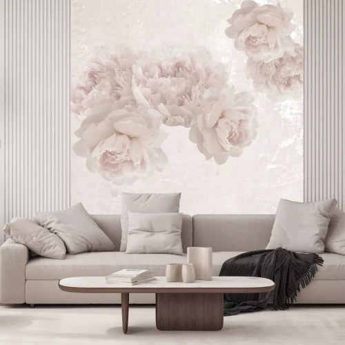 Fototapete Pfingstrosen in Pastellfarben auf strukturiertem Hintergrund