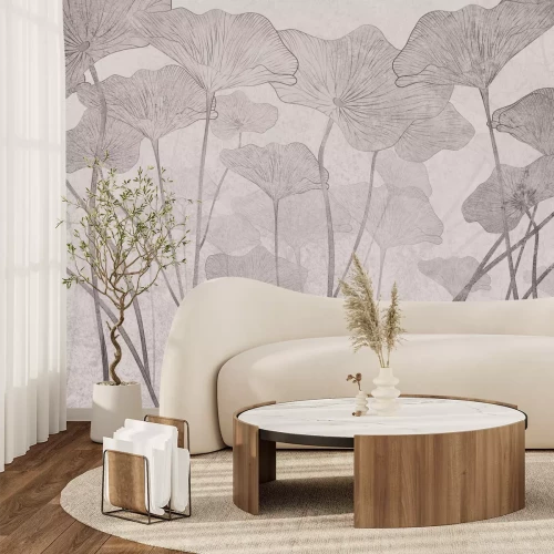 Fototapete Monochromes Blattmuster mit subtiler Betonstruktur