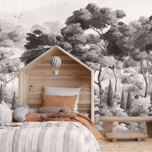 Fototapete Monochromatische Landschaft eines üppigen Waldes