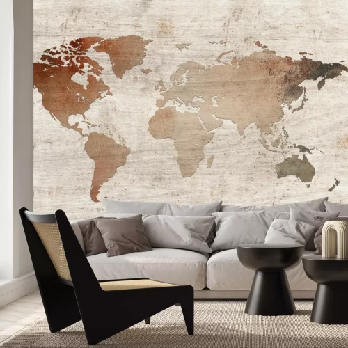 Fototapete Retro-Weltkarte auf einem hölzernen Hintergrund