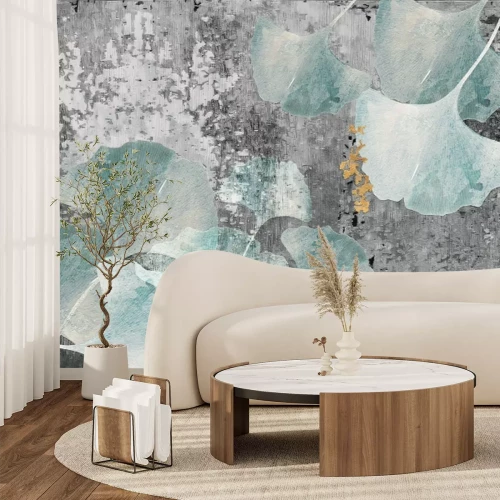 Fototapete Blaue Ginkgoblätter in moderner Abstraktion