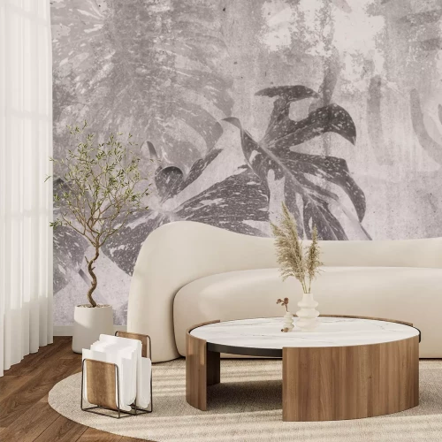 Fototapete Monstera Blätter botanisches Muster in Grau