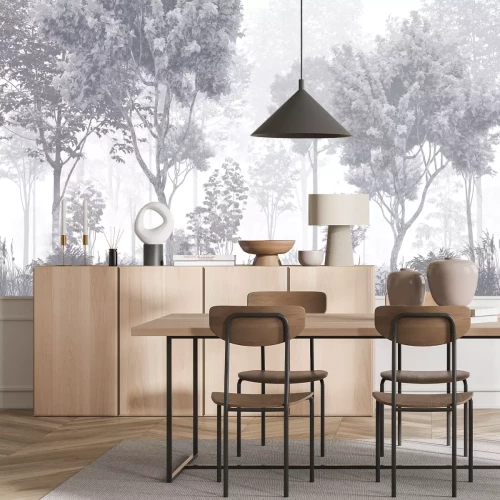 Fototapete Eine geheimnisvolle Waldlandschaft in monochromen Farben