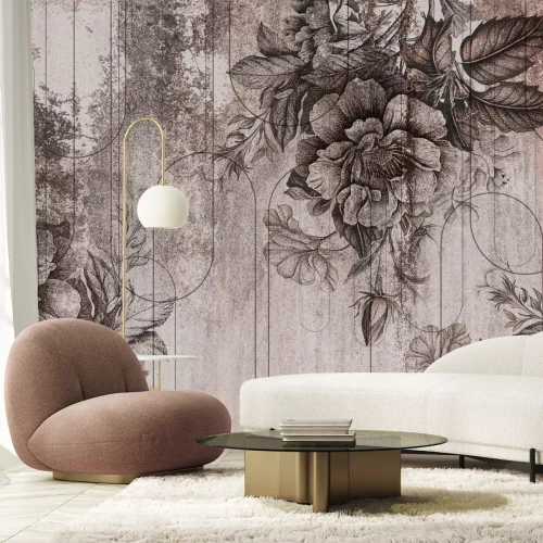 Fototapete Blumen und geometrische Formen Muster im Vintage-Stil