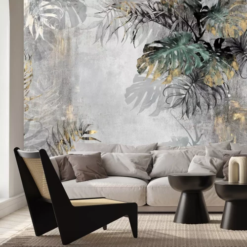 Fototapete Eine Pflanzenkomposition mit Monsteras auf Beton