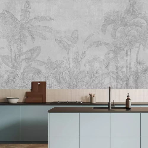 Fototapete Eine dezente Dschungellandschaft in Grautönen