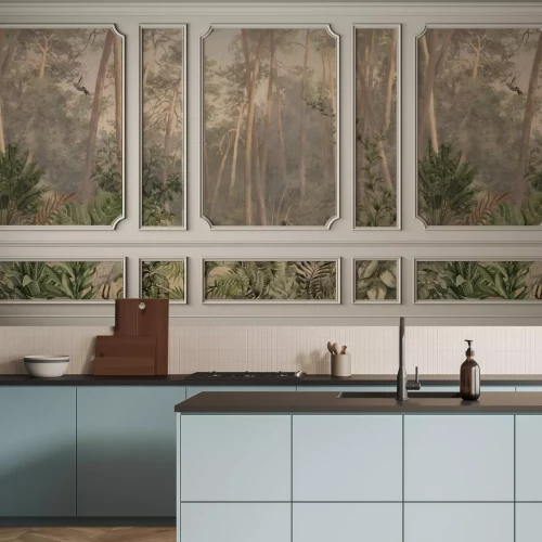 Fototapete Eine Komposition mit einem Wald in Stuck