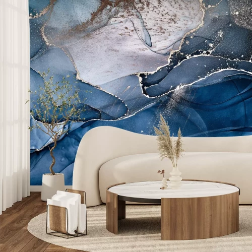 Fototapete Elegante Marmorkomposition mit blauen und silbernen Akzenten