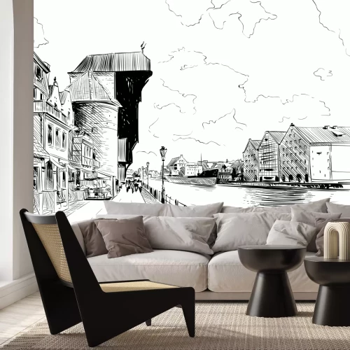 Fototapete Schwarz-weiße Architektur in Danzig, Skizze