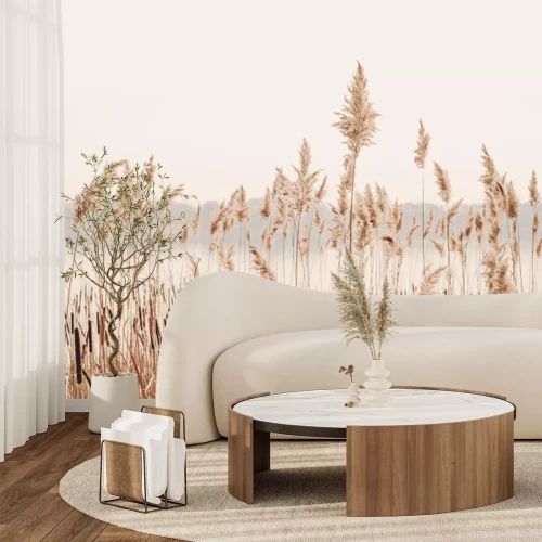 Fototapete Landschaft mit Gräsern am See