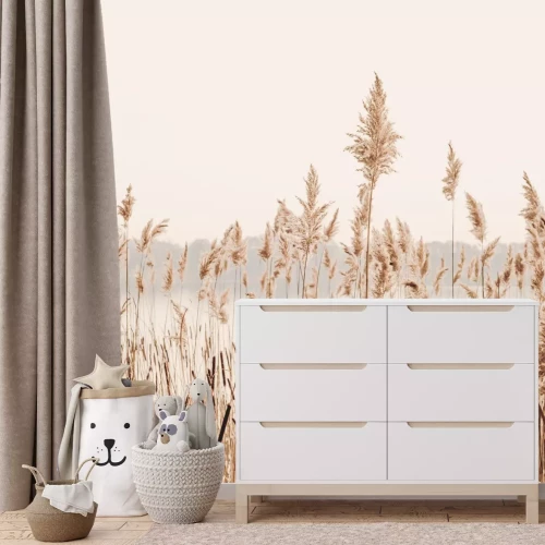 Fototapete Landschaft mit Gräsern am See