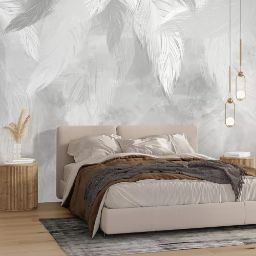 Fototapete Helle Federn im Stil der Malerei auf Beton