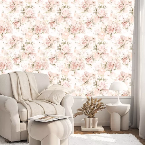 Tapete Pastellpfingstrosen Blumen und Blätter