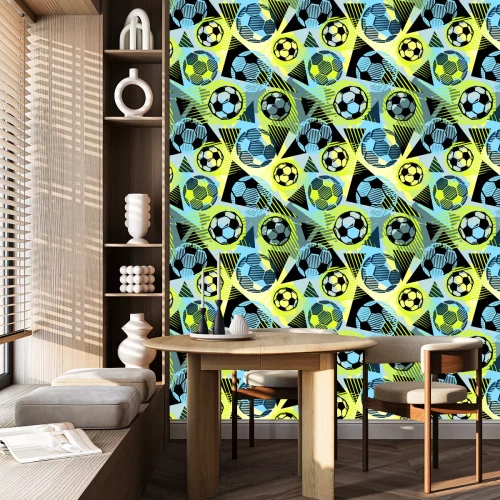 Tapete Fußball auf geometrischem Hintergrund abstraktes Muster