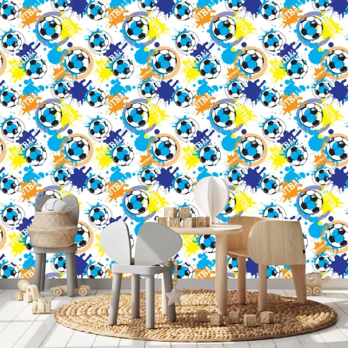 Tapete Fußball auf farbigem abstraktem Hintergrund