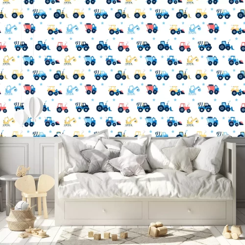 Tapete Traktoren und Bagger zwischen blauen Sternen