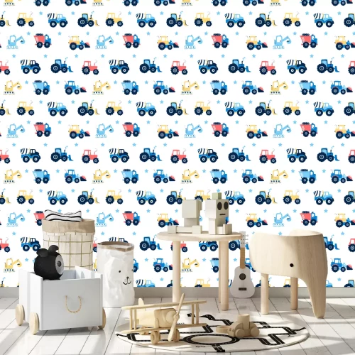 Tapete Traktoren und Bagger zwischen blauen Sternen