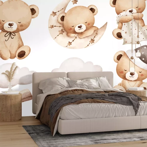 Sticker Schlafende Teddybären Wolken und Sterne in Pastellfarben
