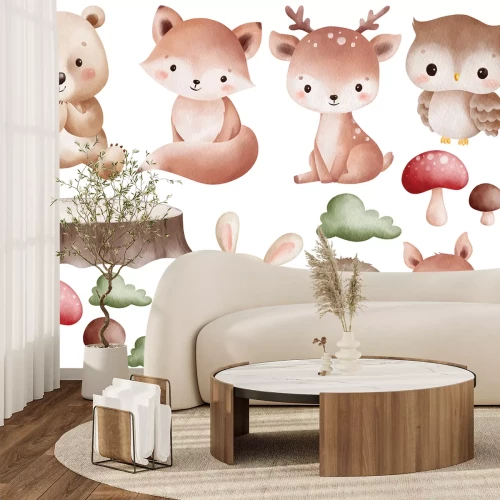 Sticker Niedliche Waldtiere und Naturelemente