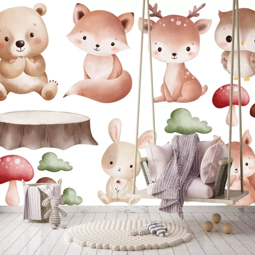 Sticker Niedliche Waldtiere und Naturelemente