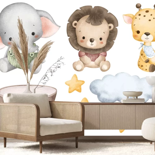 Sticker Baby-Safari-Tiere und Sterne