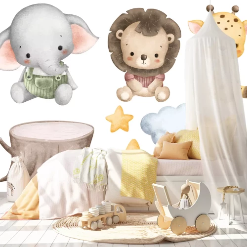 Sticker Baby-Safari-Tiere und Sterne