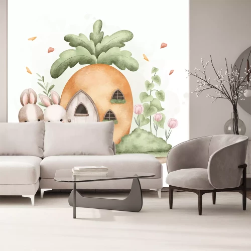 Sticker Niedliche Häschen und ein märchenhaftes Karottenhaus