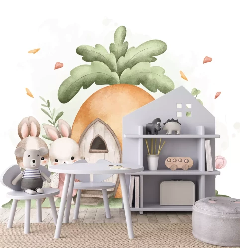 Sticker Niedliche Häschen und ein märchenhaftes Karottenhaus