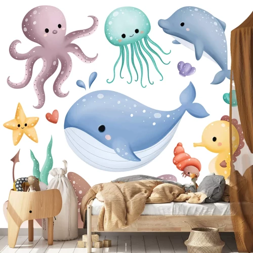 Sticker Farbenfrohe Meerestiere