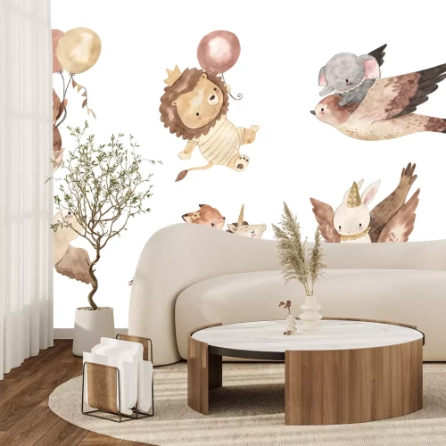 Sticker Niedliche Aquarelltiere mit Luftballons