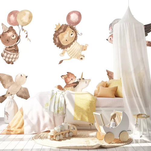 Sticker Niedliche Aquarelltiere mit Luftballons