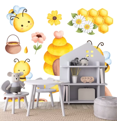 Sticker Wunderschöne Bienen, Blumen und Honig