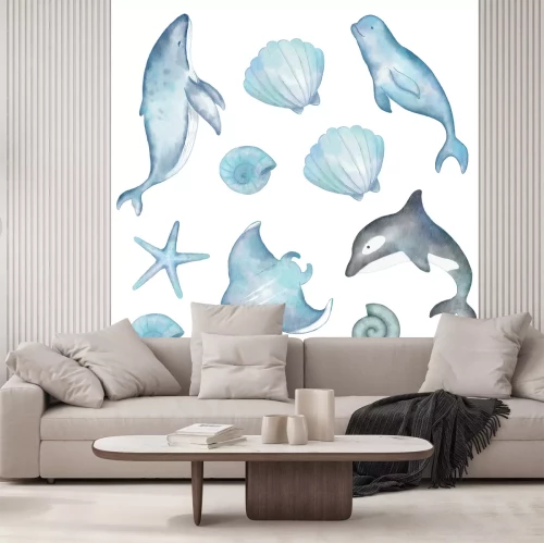 Sticker Meerestiere Wal Delfin Orca und Seestern