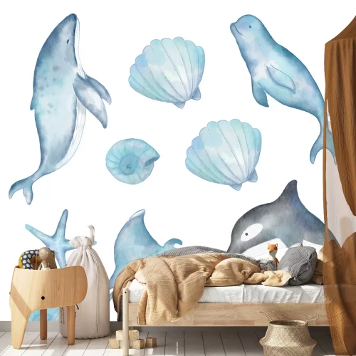 Sticker Meerestiere Wal Delfin Orca und Seestern