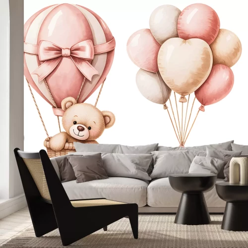 Sticker Ein niedlicher Teddybär und rosa Luftballons