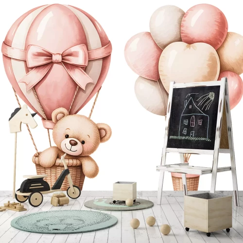 Sticker Ein niedlicher Teddybär und rosa Luftballons