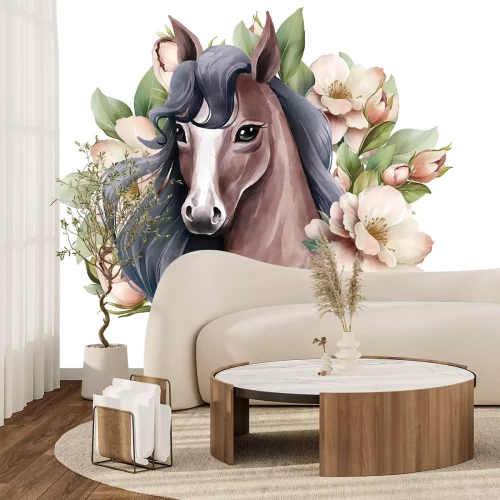 Sticker Aquarellpferd zwischen Blumen