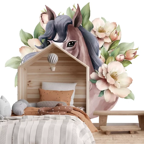 Sticker Aquarellpferd zwischen Blumen