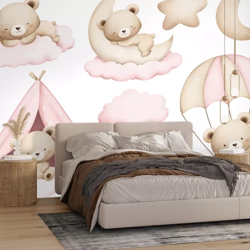 Sticker Aquarell-Teddybären und Wolken