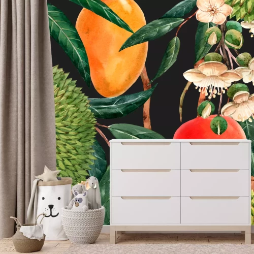 Fototapete Durians und Mangos in einer tropischen Komposition