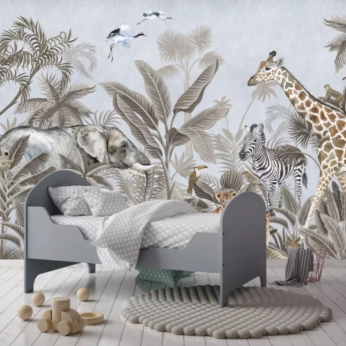 Fototapete Exotische Tiere in einer Pflanzenlandschaft