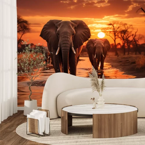 Fototapete Malerische Elefanten-Safari-Szene