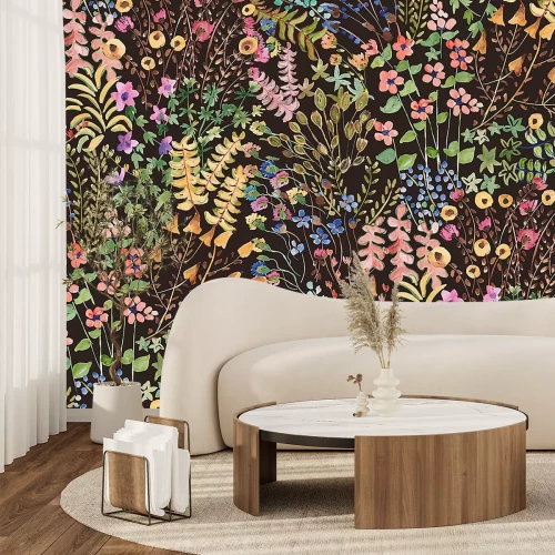 Fototapete Ein malerisches Feld mit farbenprächtigen Wildpflanzen