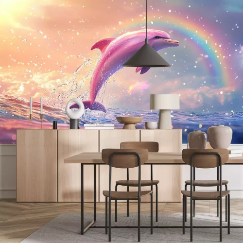 Fototapete Magische Szene mit einem rosa Delfin