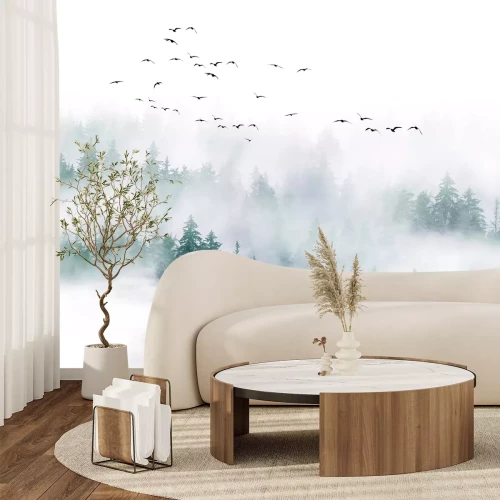 Fototapete Landschaft eines Bergwaldes im Nebel