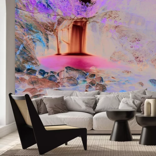 Fototapete Waldlandschaft mit Wasserfall und Steinen